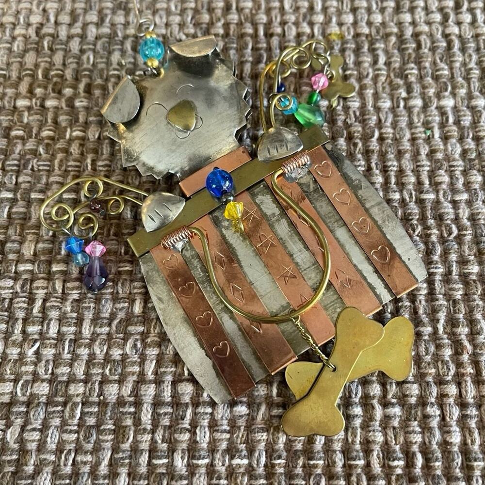Dog Christmas ornament. Mixed metals with beads